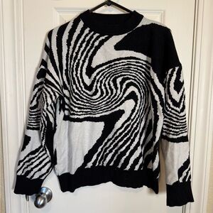 Y2K Inspired Black and White Swirl Pattern Sweater